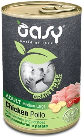 Oasy Grain Free conservă pentru câini adulți de rase medii și mari cu pui, 400 g