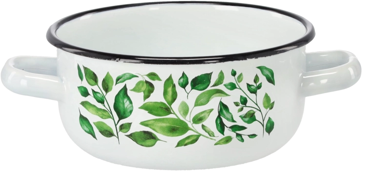 Crăticioară emailată cu două mânere 1,5 l, 16 cm, albă Ficus