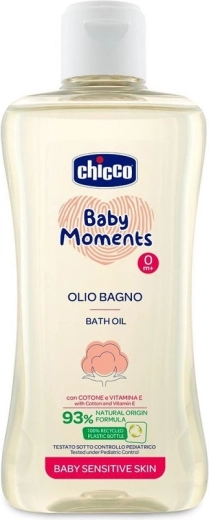 Chicco Baby Moments Sensitive ulei de baie cu ulei de semințe de bumbac și vitamina E 200 ml