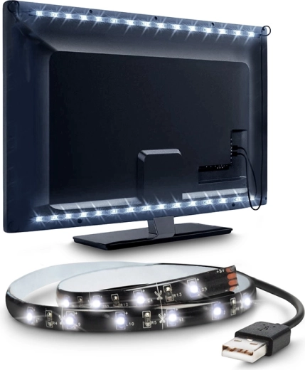 Bandă LED Solight pentru TV și PC, 100 cm, USB, cu întrerupător, alb rece