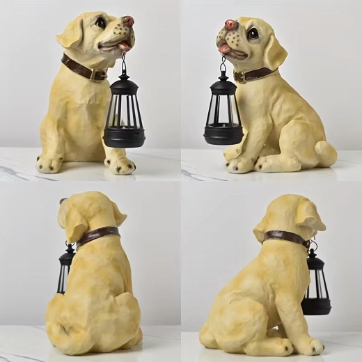 Lampă solară de grădină – câine decorativ cu felinar LED