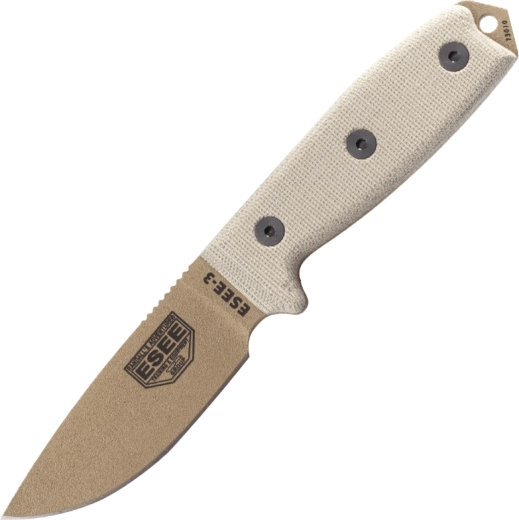 Cuțit outdoor ESEE 3 Dark Earth cu mâner din micarta și teacă