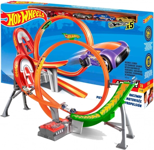 Hot Wheels Power Shift Raceway – pistă de curse cu buclă și 5 mașini