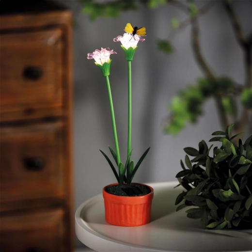 Floare solară mov cu 10 LED-uri albe calde