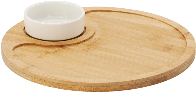 Tavă de servire din bambus cu bol din porțelan 25 cm