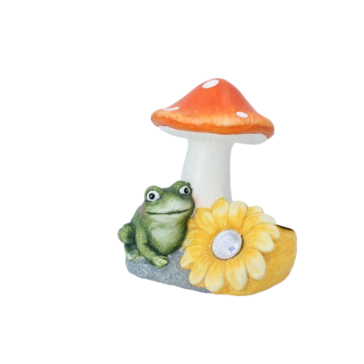 Figurină de grădină burete muștar cu floare și lumină LED