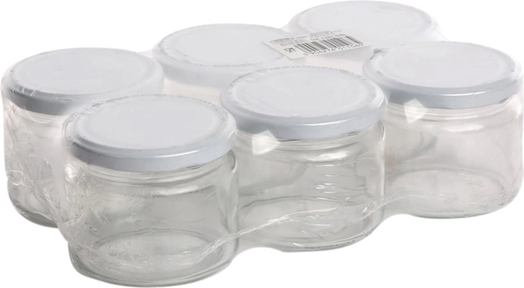 Set de 6 borcane pentru conserve 330 ml cu capac alb