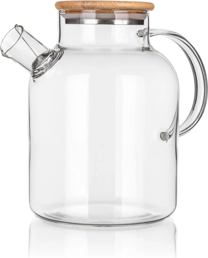 Cană din sticlă pentru ceai și cafea Rino 1,5 l cu capac din bambus
