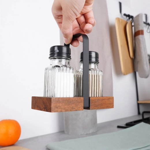 Suport practic din lemn cu mâner metalic