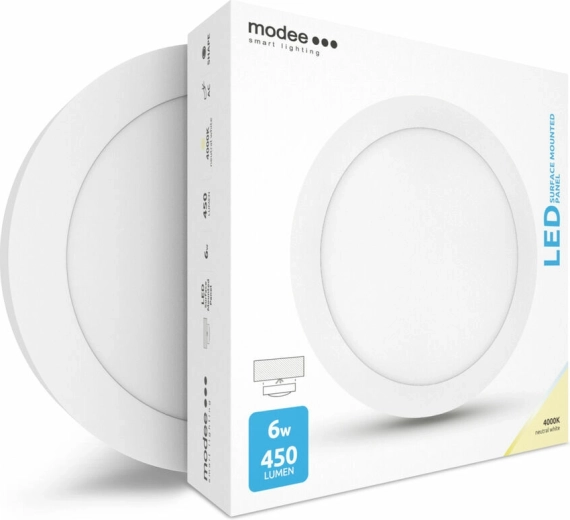 Panou LED rotund Modee Smart Lighting 6 W, aplicat, alb neutru