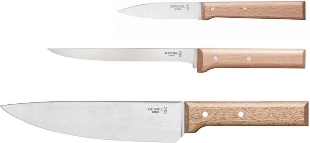 Opinel Parallele set de cuțite de bucătărie, lemn de fag, 3 buc