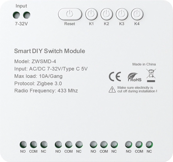Modul comutator ZigBee cu 4 canale cu contact fără potențial DC 32 V Avatto
