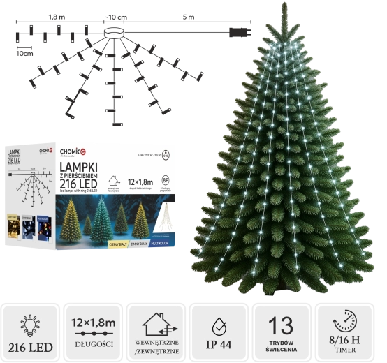 Șir luminos LED cu inel 1,8 m, 216 LED, alb rece, interior/exterior