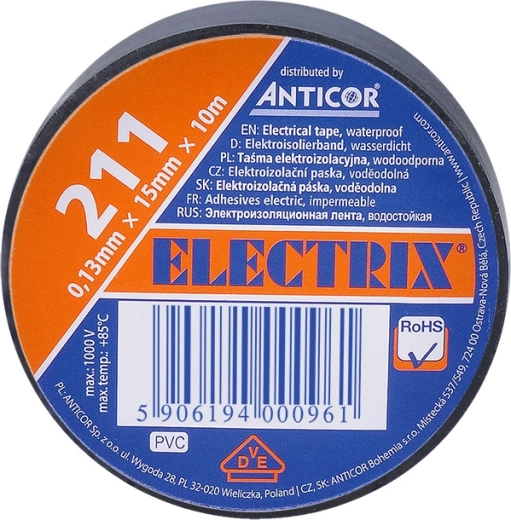 Solight bandă izolatoare 15 mm x 0,13 mm x 10 m neagră