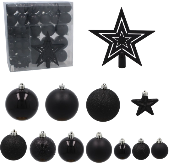 Set de 86 globuri de Crăciun negre