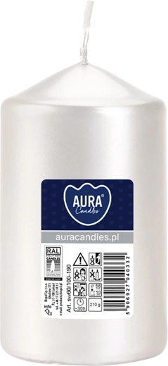 Lumânare cilindrică metalizată lucioasă – Alb metalic lucios