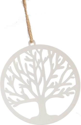 Decorațiune suspendată Arborele Vieții albă 10 × 10 cm