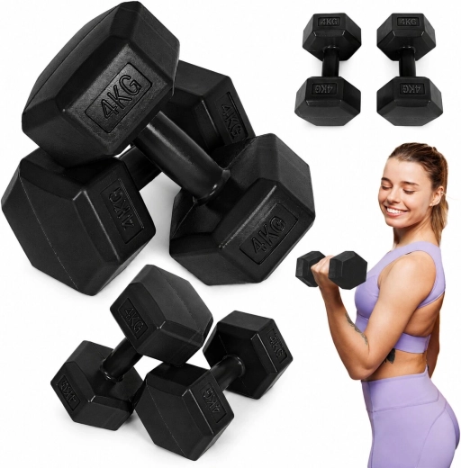 Gantere hexagonale MOVEPRO 2×4 kg (negre)