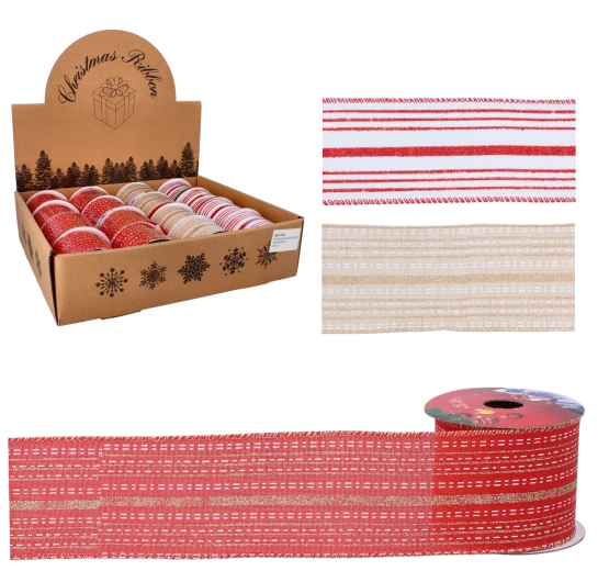 Panglică decorativă de Crăciun cu dungi colorate 6,3 cm × 2,7 m