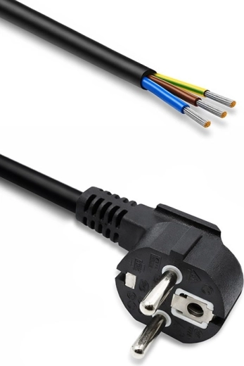 Cablu de alimentare cu ștecăr Schuko CEE 7/7 în unghi, conductori dezizolați și cositoriți, 3×1,0 mm², 1,8 m