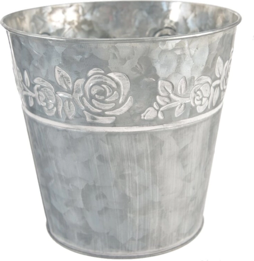 Ghiveci decorativ din tablă cu motiv de trandafiri, gri 15 × 15 × 16 cm