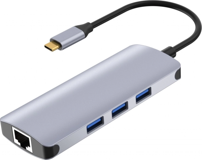 Stație de andocare USB-C (hub) cu LAN, HDMI 4K și cititor de carduri
