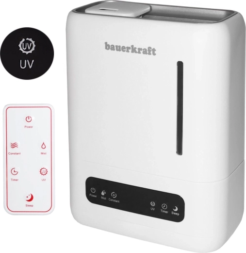 Umidificator de aer cu ultrasunete Bauerkraft cu filtru UV, aromaterapie, temporizator și telecomandă