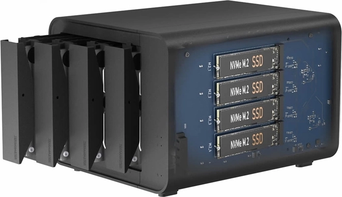 TerraMaster D8 Hybrid carcasă externă de discuri DAS pentru 8 unități (4× SATA + 4× M.2 NVMe)