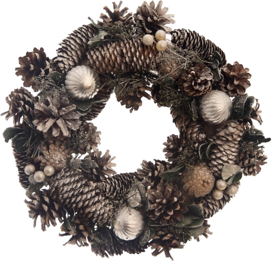 Coroniță decorativă cu conuri, maro, 30 cm