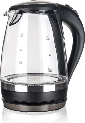 Fierbător electric Shady 1,5 l din sticlă cu iluminare LED, negru