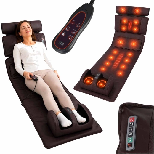 Saltea de masaj pentru întregul corp cu pernă shiatsu, încălzire și telecomandă