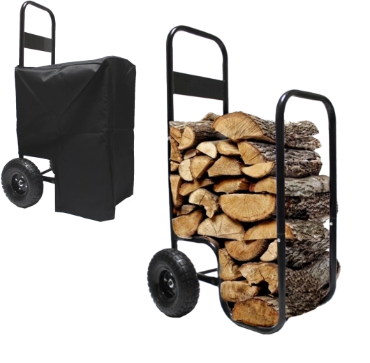Cărucior mobil pentru lemne de foc cu prelată, capacitate 60 kg
