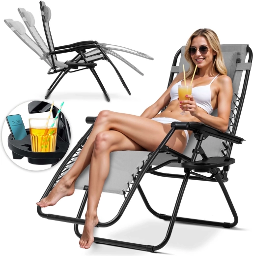 Șezlong de grădină pliabil cu pernă Sofotel ChillWell gri