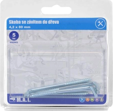 Cârlig cu filet pentru lemn 80 × 4,2 mm, zincat, 5 buc.