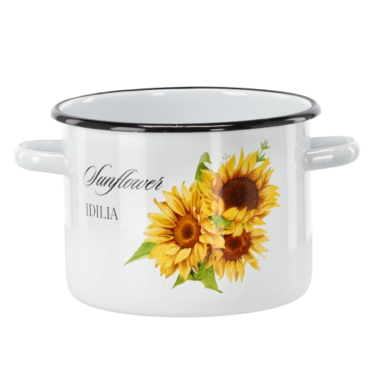 Oală albă emailată cu decor de floarea-soarelui, 4,5 l, 20 cm