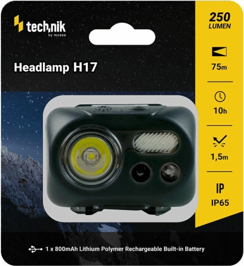 Technik MT-H17 lanternă frontală cu strat cauciucat, LED CREE L2, Micro-USB, lumină roșie