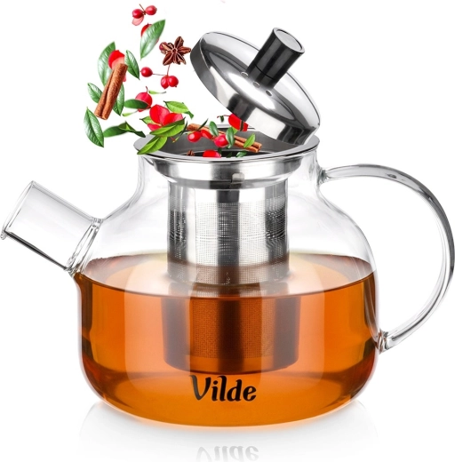 Cană din sticlă cu infuzor din inox 850 ml rezistentă la temperaturi înalte