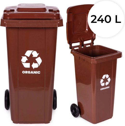 Pubelă 240 l pentru biodeșeuri (maro) cu roți din cauciuc