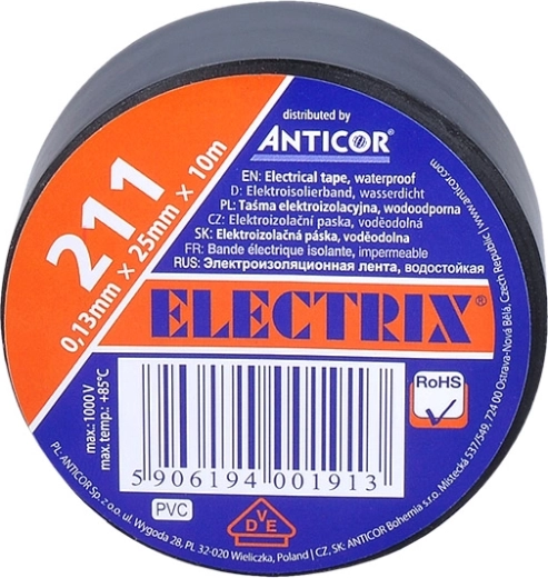 Bandă izolatoare Solight 25 mm × 0,13 mm × 10 m, neagră