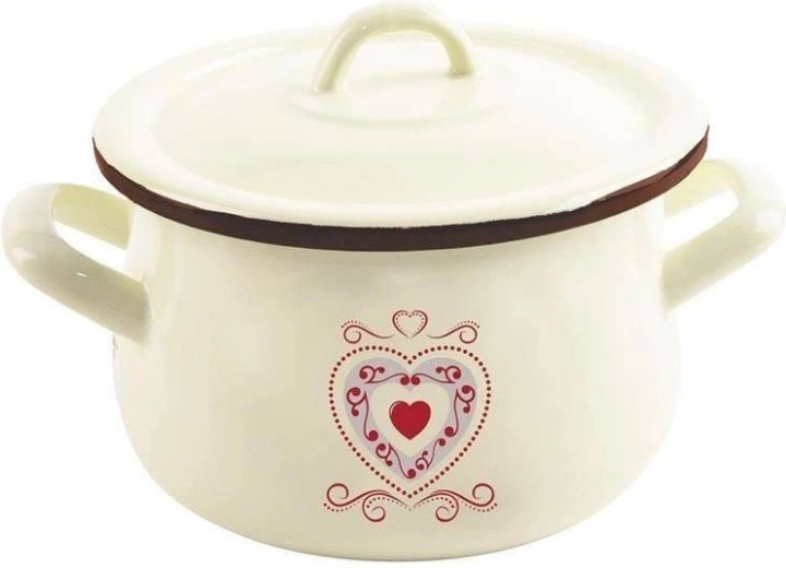 Oală emailată cu capac bej TONCA 16 cm, 2,3 l