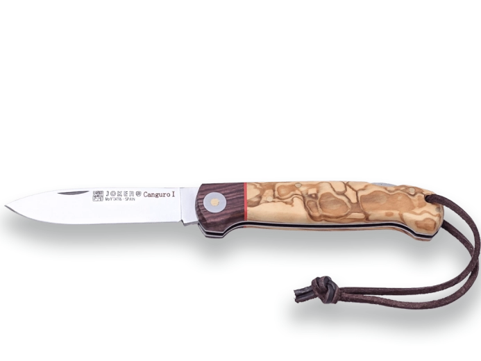 Joker Canguro cuțit de buzunar pentru vânătoare 8,5 cm, lemn de măslin și lemn de trandafir cu șnur