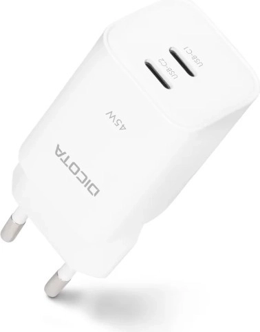 Încărcător GaN 45 W 2× USB-C alb (UE)
