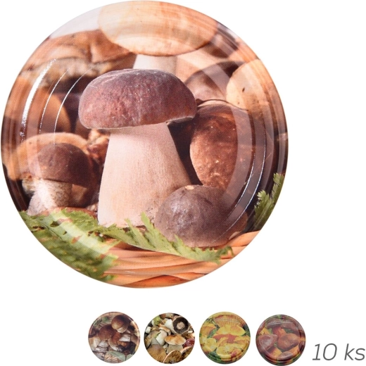 Capac metalic pentru conserve Bio 66 cu motiv de ciuperci, 10 buc.