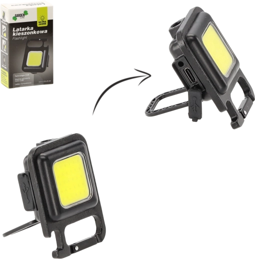 Mini lanternă LED de buzunar cu magnet și suport, încărcare micro USB