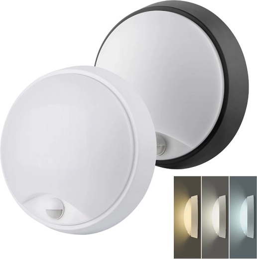 Lampă LED de exterior Solight cu senzor de mișcare și selectare CCT, 15/18/20 W, 1800 lm, 22 cm, neagră/albă