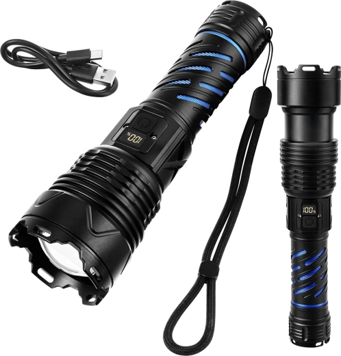 Lanternă tactică LED Trizand 1500 lm cu acumulator 5000 mAh, USB‑C, zoom