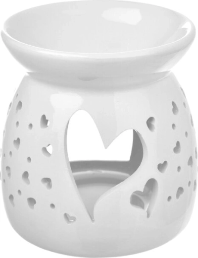 Lampă aromaterapie din porțelan cu motiv inimă, albă