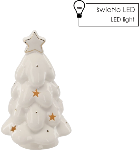 Brad de Crăciun ceramic cu LED, alb