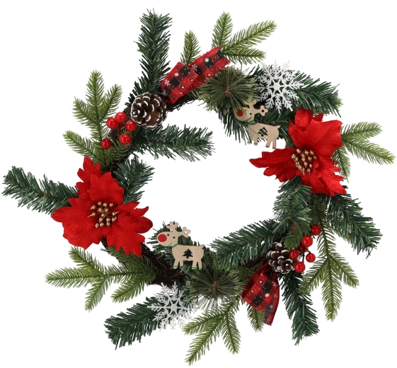 Coroniță de Crăciun cu poinsettia 40 cm – roșie