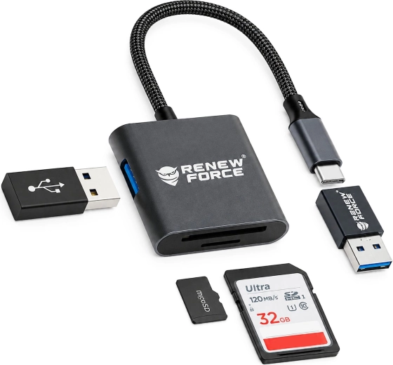 Cititor de carduri de memorie USB‑C 3în1 Renew Force